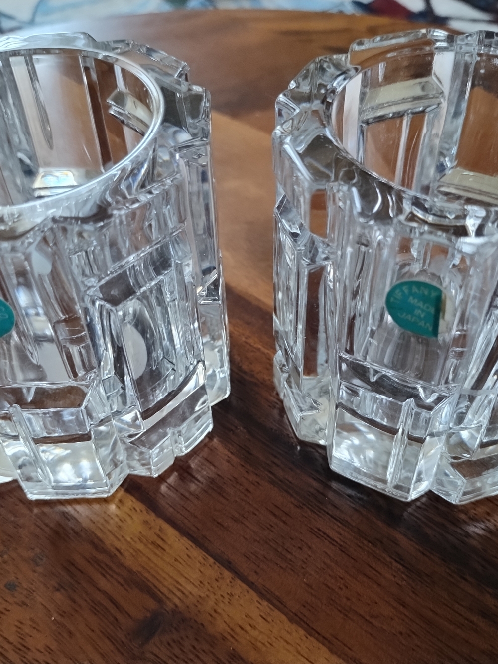 2 Vintage Tiffany & Co. Rock Cut Crystal Votive Candle Holders